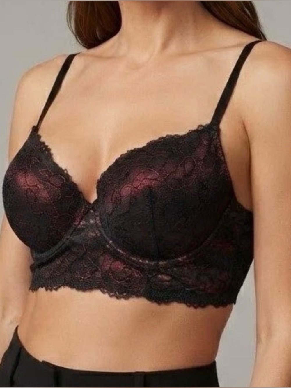 La SENZA Lace Longline Push-Up Bra with Deep Rose Accents